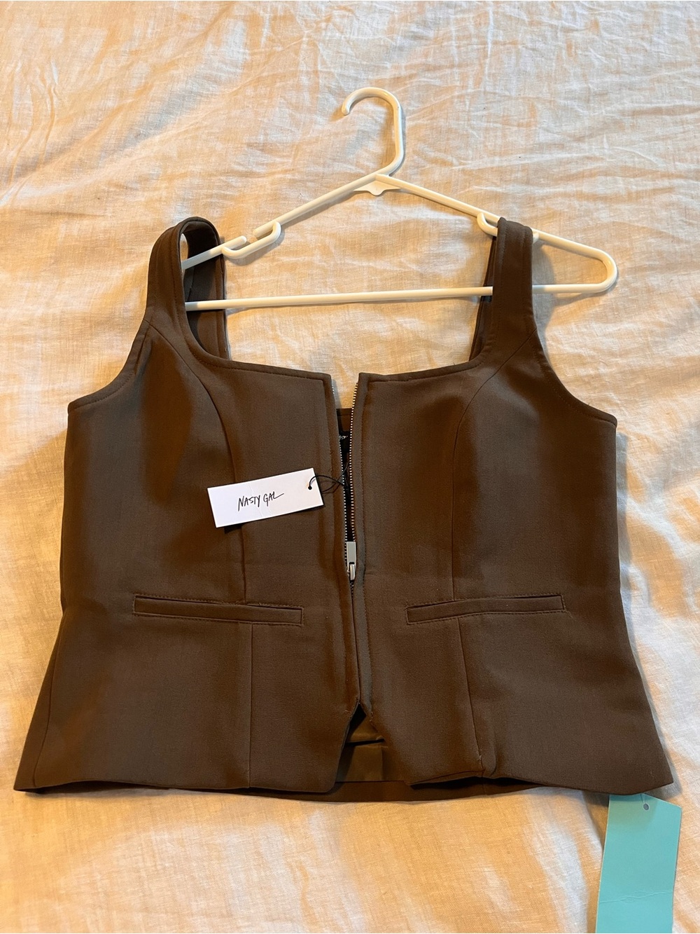 Nasty Gal Olive Brown Zip-Up Cropped Jacket